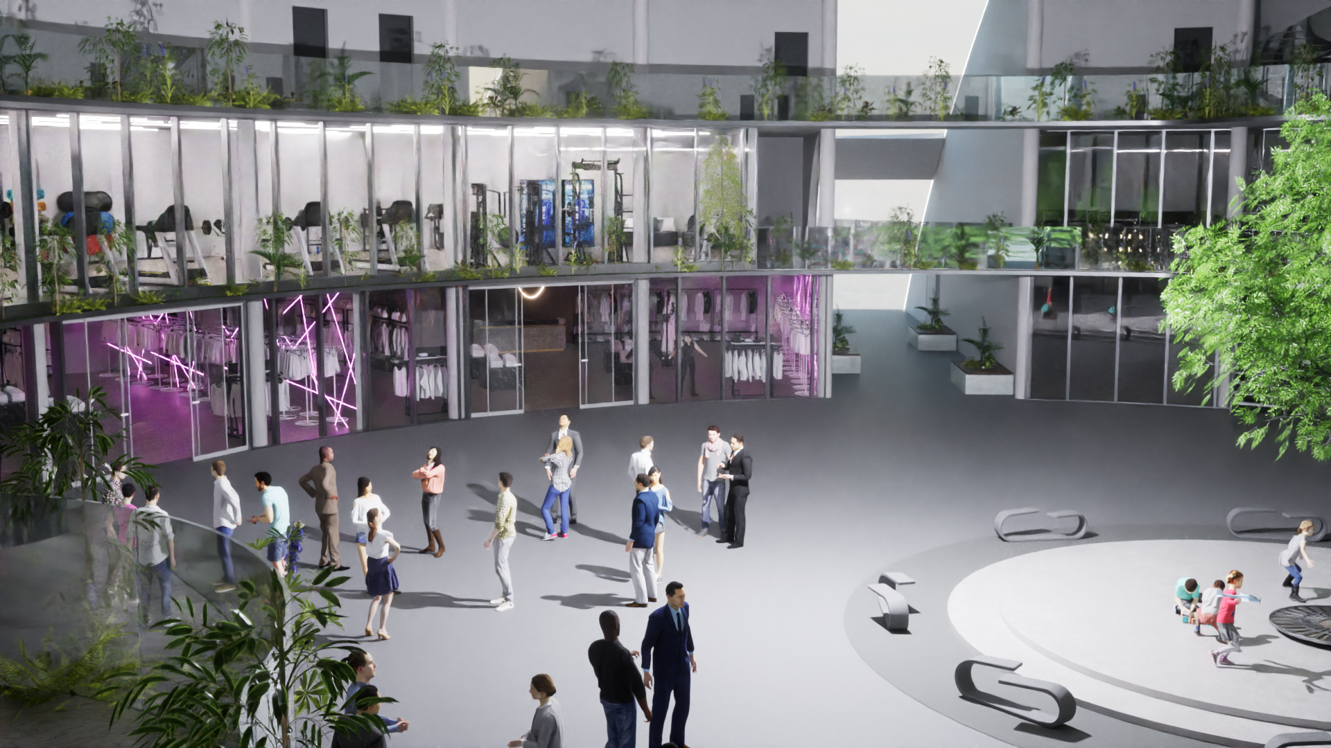 Concept interior of floating structure atrium