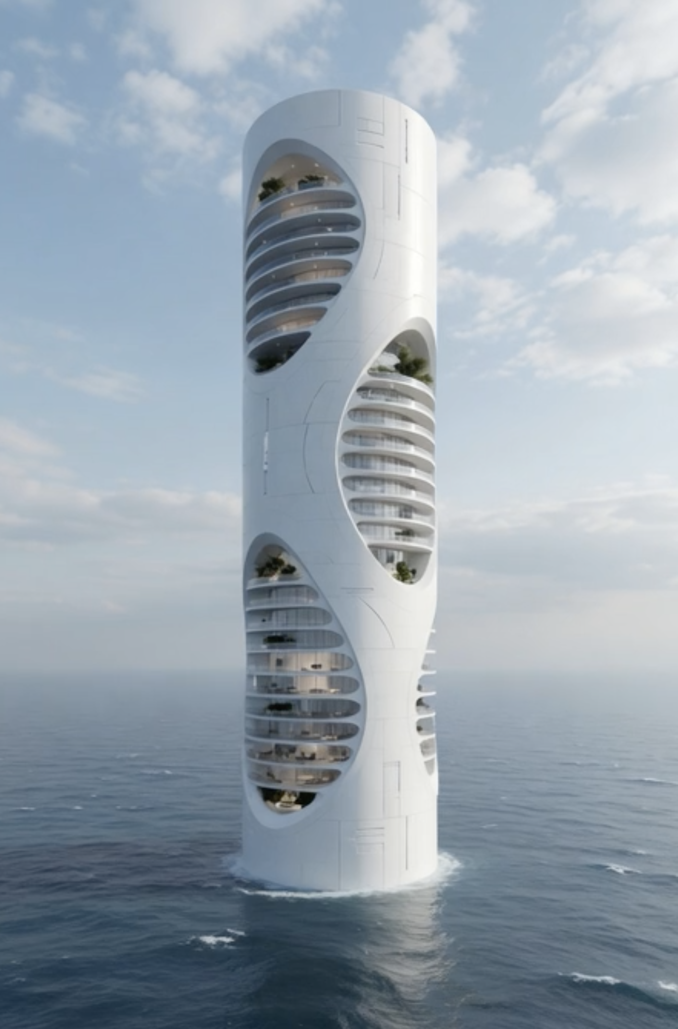 RB Sea tower platform concept — slender UHPC structure integrating deep-water cold pipe